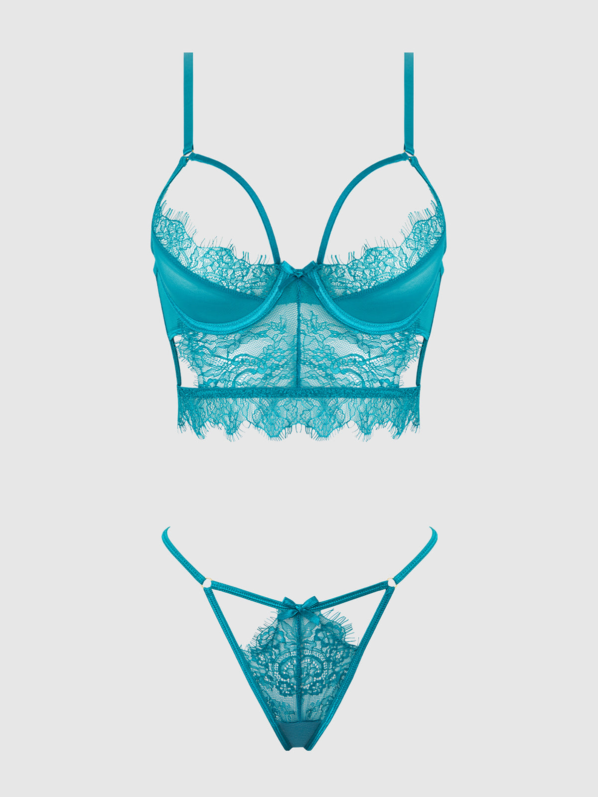 MILA EYELASH LACE STRAPPY LONGLINE BRA & TANGA SET