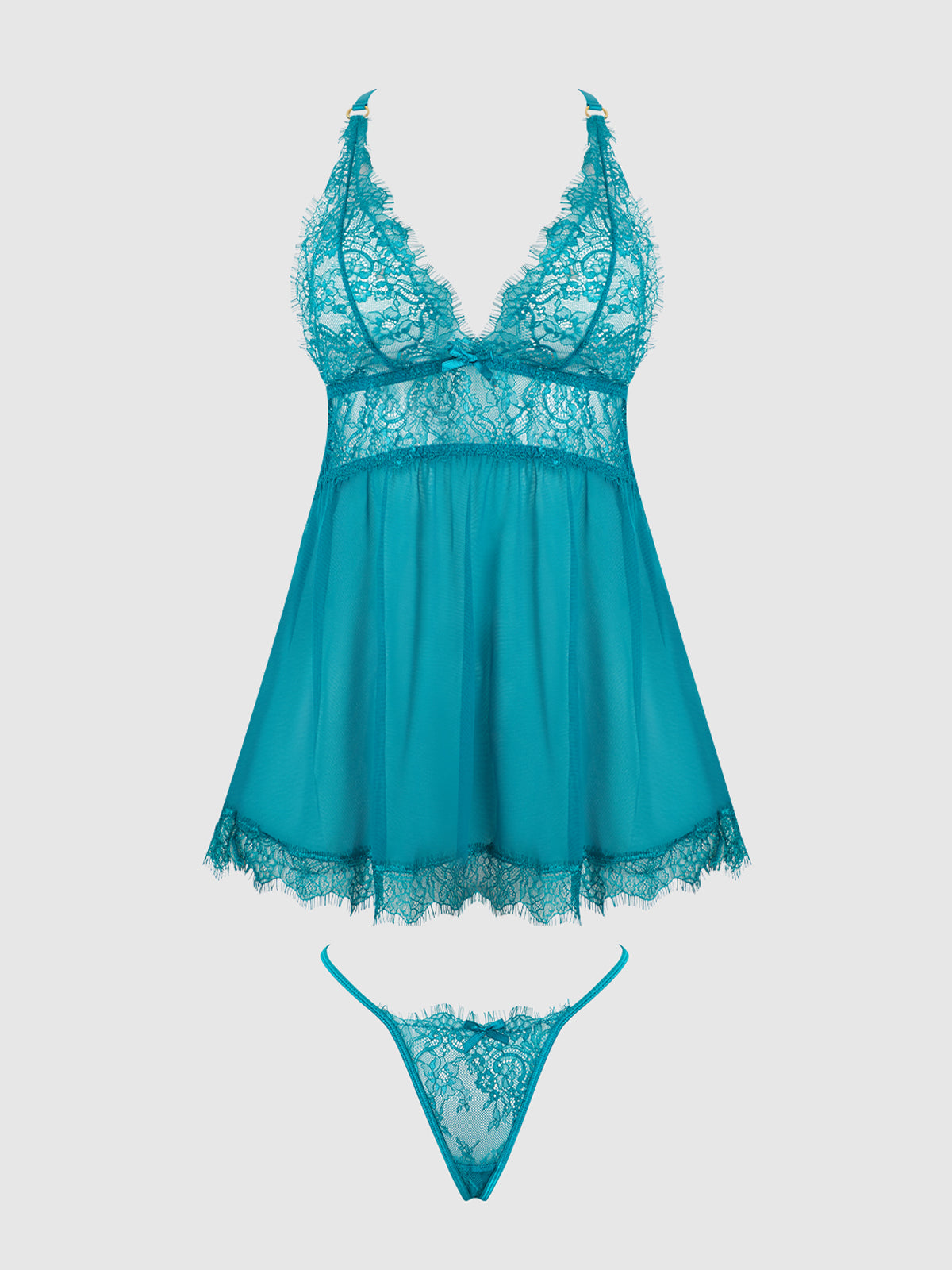 MILA EYELASH LACE & MESH BABYDOLL & G-STRING SET