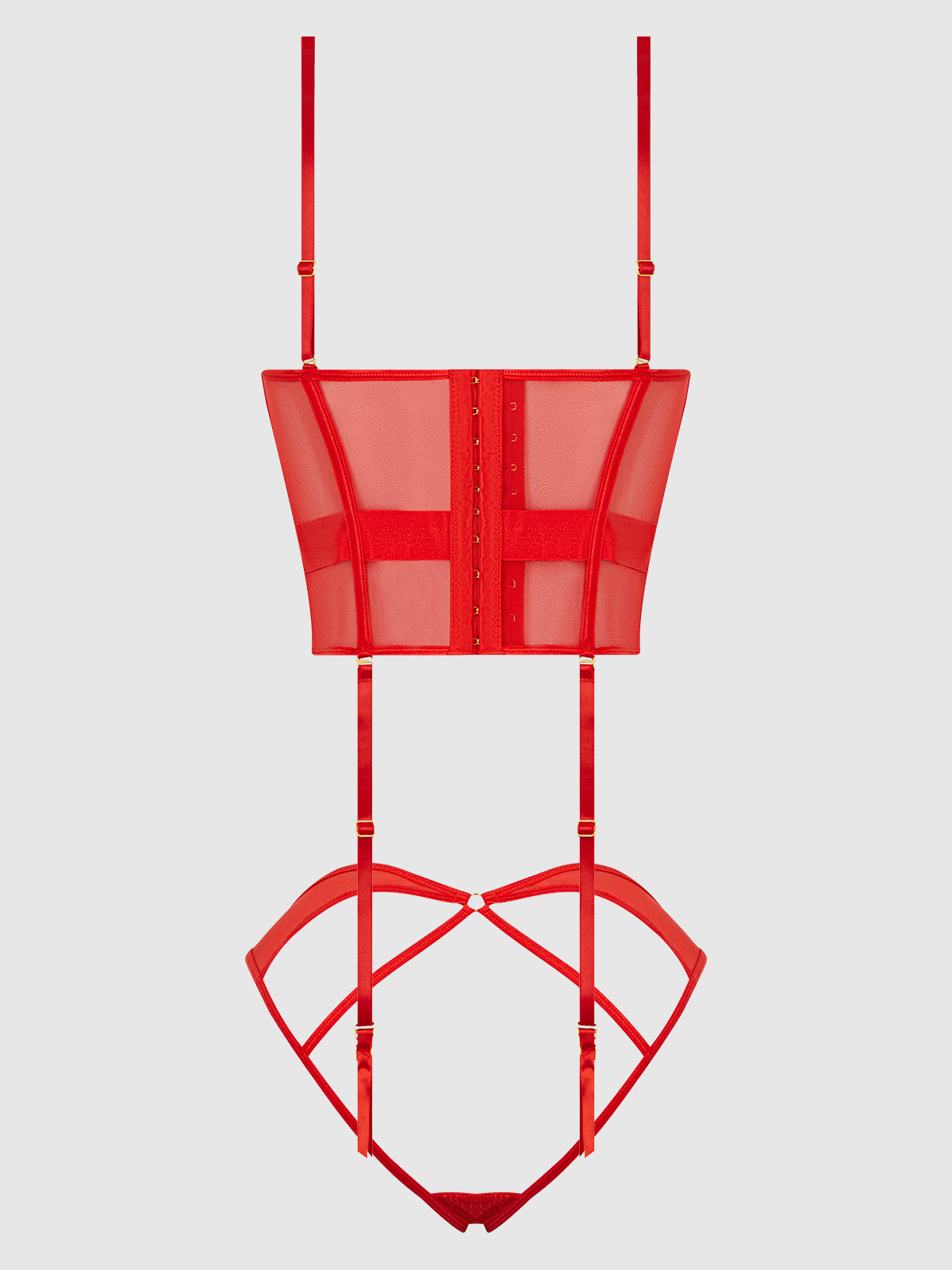 NADIA LACE & MESH CORSET & BACKLESS HIPSTER SET