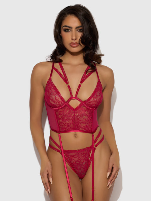 BIANCA STRAPPY LACE BUSTIER & THONG SET