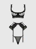 PORTIA SWISS DOT CUTOUT BRA, GARTER & THONG SET