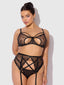 ROSALIE EMBROIDERED LACE OPEN-CUP BRA, GARTER & G-STRING SET