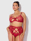 ROSALIE EMBROIDERED LACE OPEN-CUP BRA, GARTER & G-STRING SET