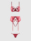 ROSALIE EMBROIDERED LACE OPEN-CUP BRA, GARTER & G-STRING SET