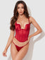 BRIGETA FITTED DEEP PLUNGE PUSH UP BUSTIER W G-STRING CRIMSON RED / S