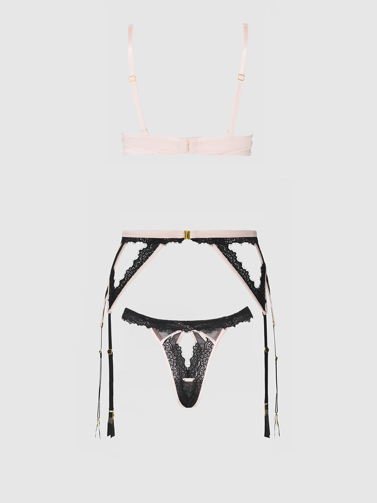 JOCELYN SATIN & LACE PUSH UP BRA, GARTER, & TANGA SET