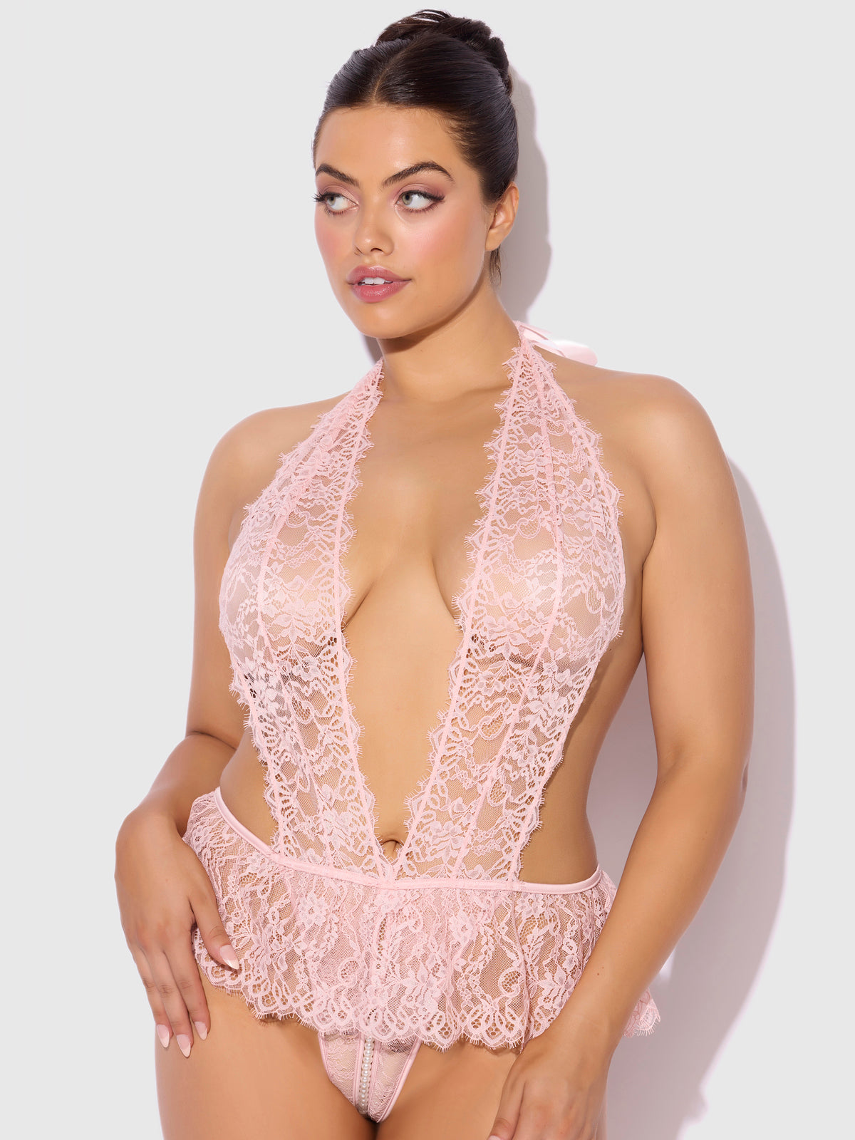 JOCELYN LACE & PEARL CROTCHLESS TEDDY