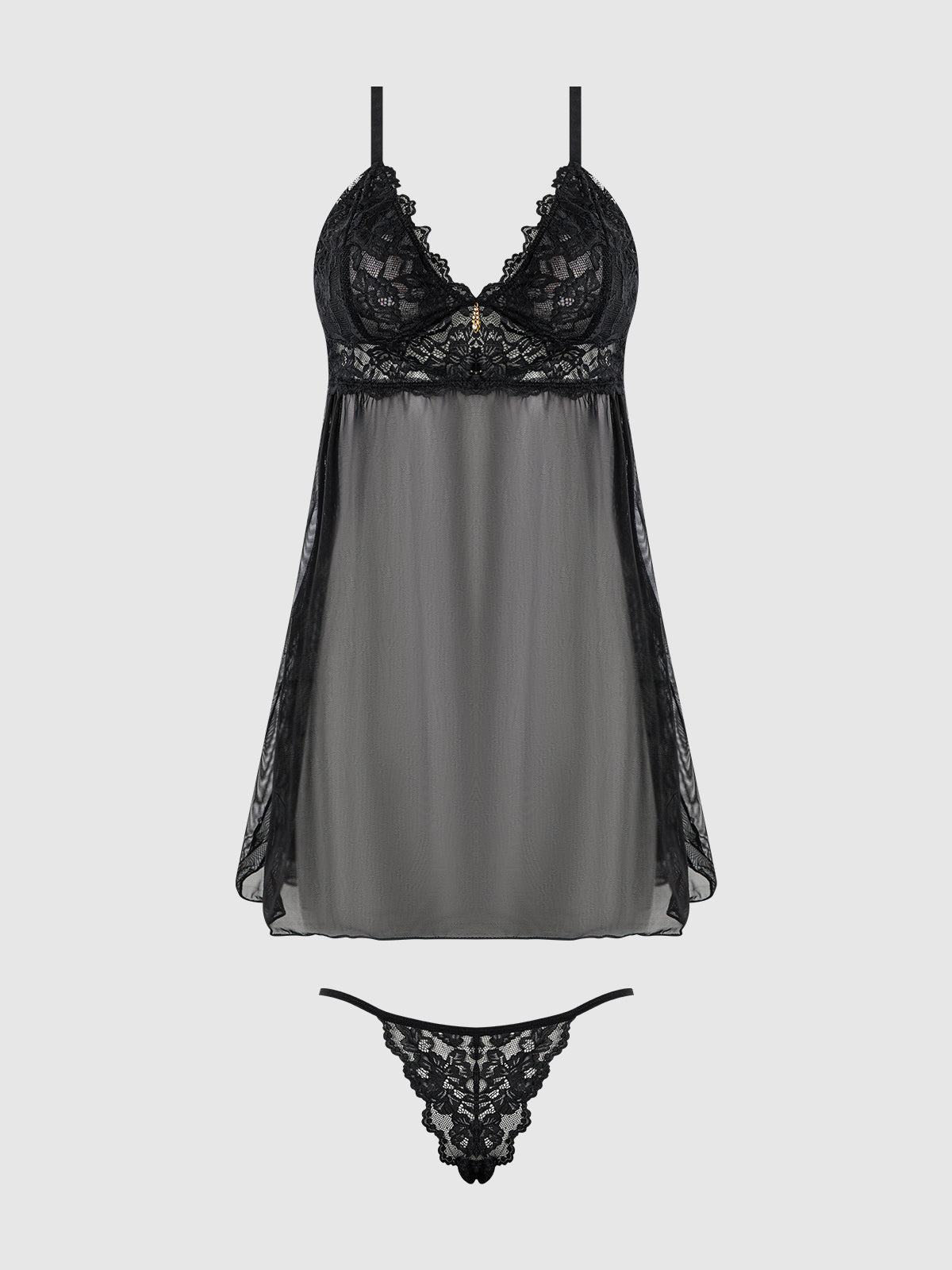 BELLA LACE & MESH BABYDOLL & G-STRING SET