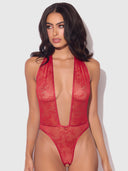KIKI LACE PLUNGE HALTER TEDDY