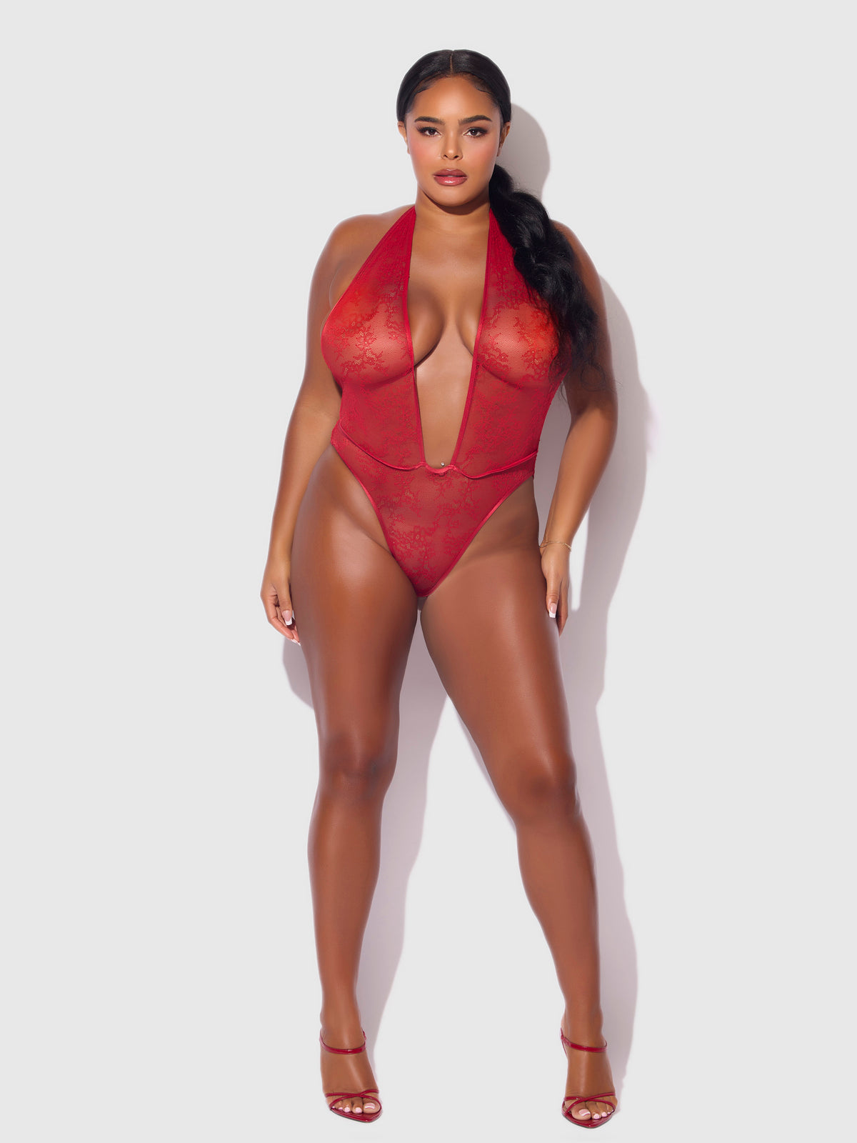 KIKI LACE PLUNGE HALTER TEDDY