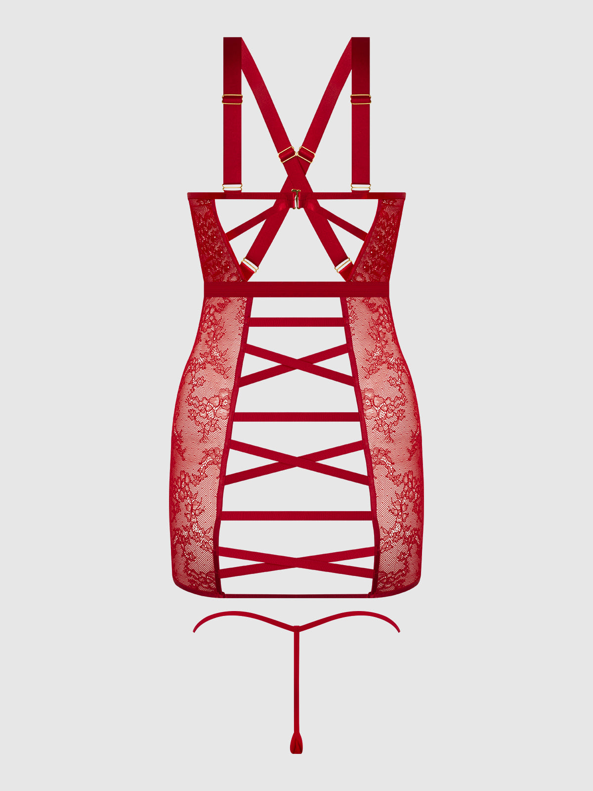 KIKI LACE STRAPPY & BACKLESS CHEMISE & G-STRING SET