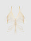 RHINESTONE NET & FRINGE HALTER BRALETTE