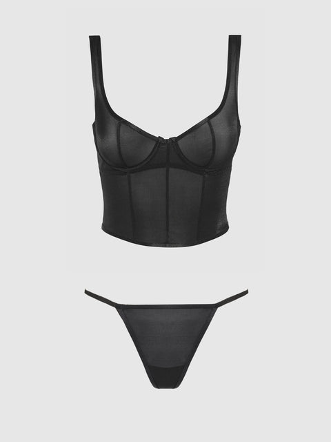 YVONE SHIMMER MESH BUSTIER & G-STRING SET