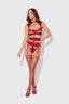 DEZI CHAIN BRA, GARTER & G-STRING SET RHUBARB / S