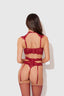 DEZI CHAIN BRA, GARTER & G-STRING SET RHUBARB / S