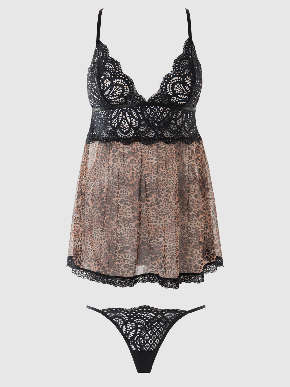 FELICIA LEOPARD & LACE BABYDOLL SET LEOPARD PRINT / S