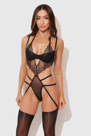 EDEN EMBROIDERED LACE TEDDY BLACK / S