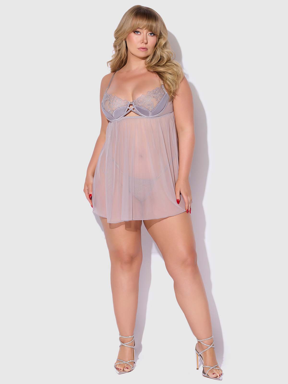 EDEN EMBROIDERED MESH & SATIN BABYDOLL
