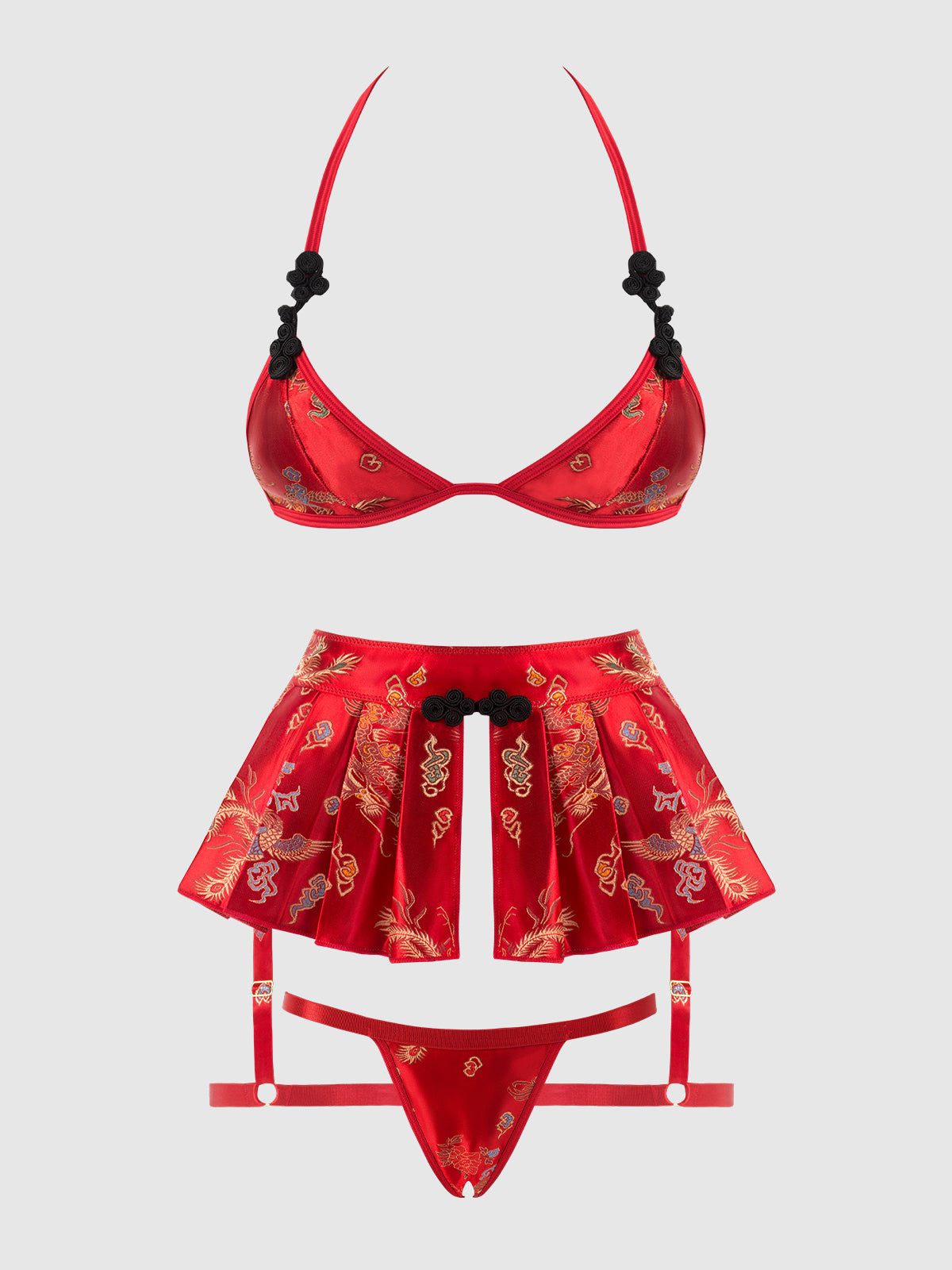 DRAGON 3 PIECE BRA SET RED / S