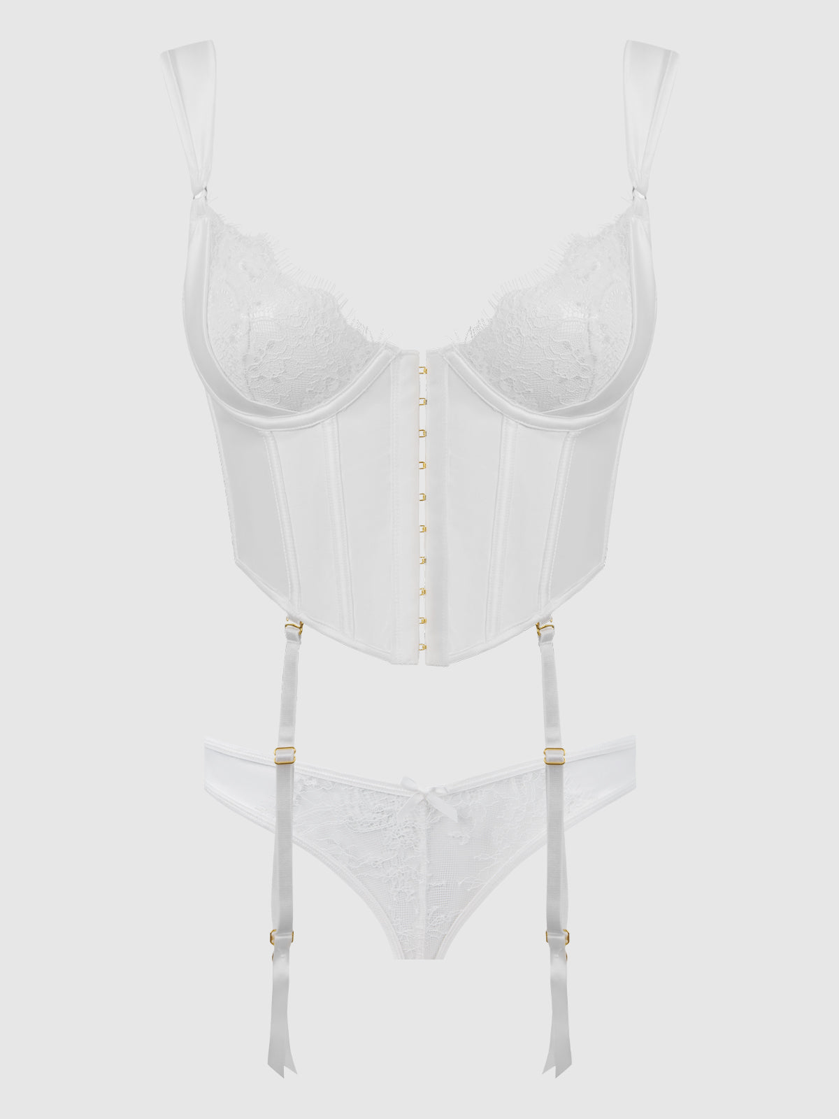 BRIDAL SATIN & LACE BUSTIER & BACKLESS HIPSTER SET