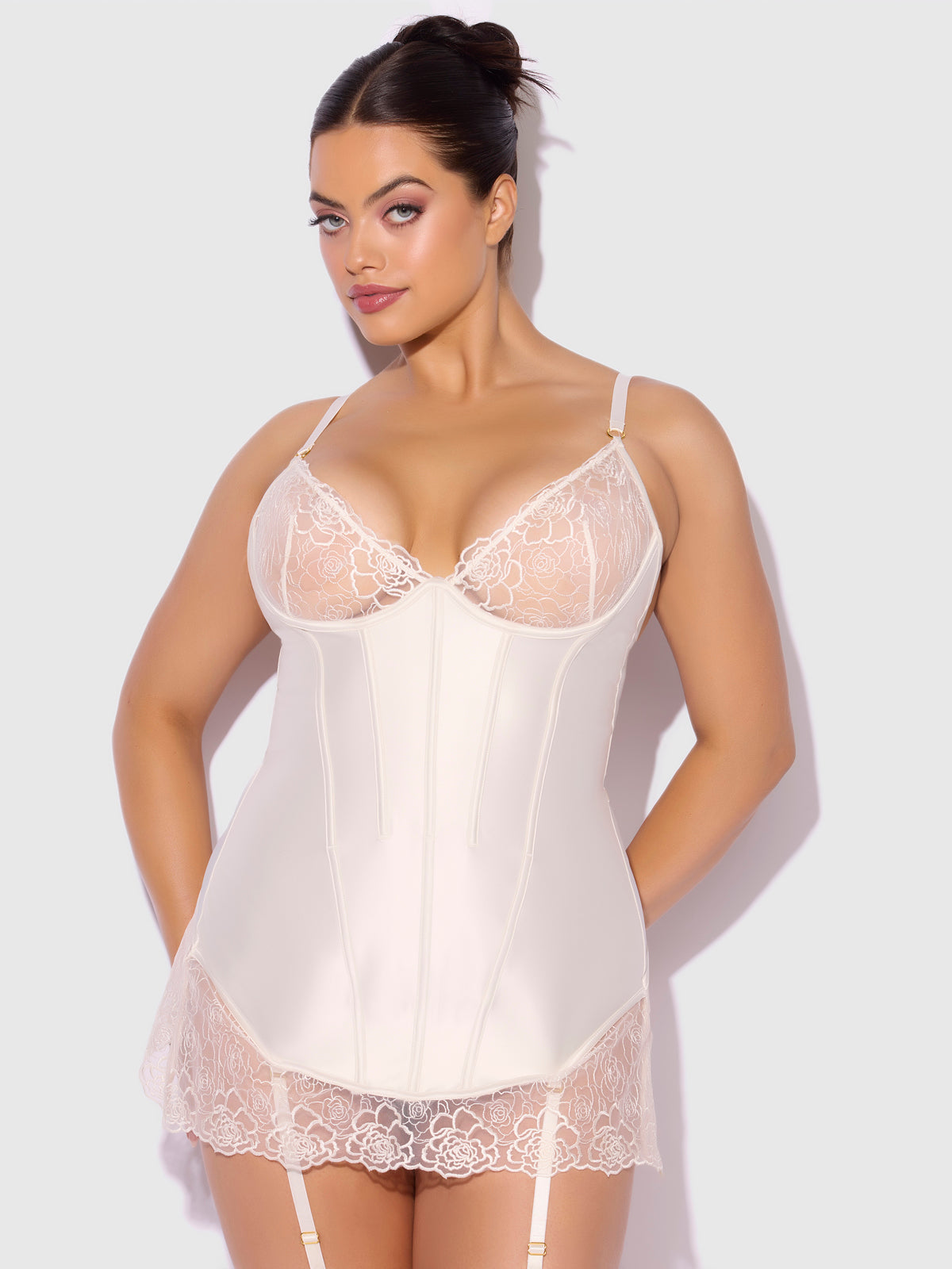 ROSALIE SATIN & EMBROIDERED LACE CHEMISE & G-STRING SET