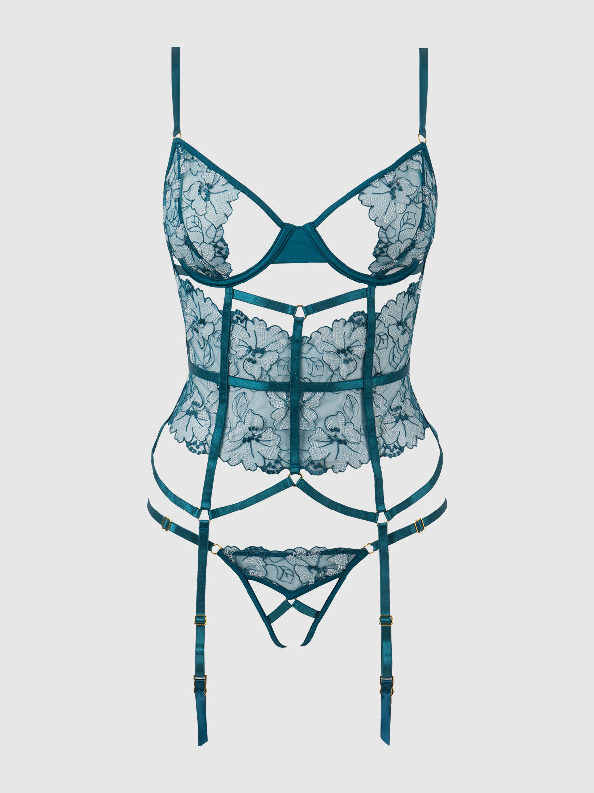 NOVA BLACKLIGHT BUSTIER SET JADED BLUE / S