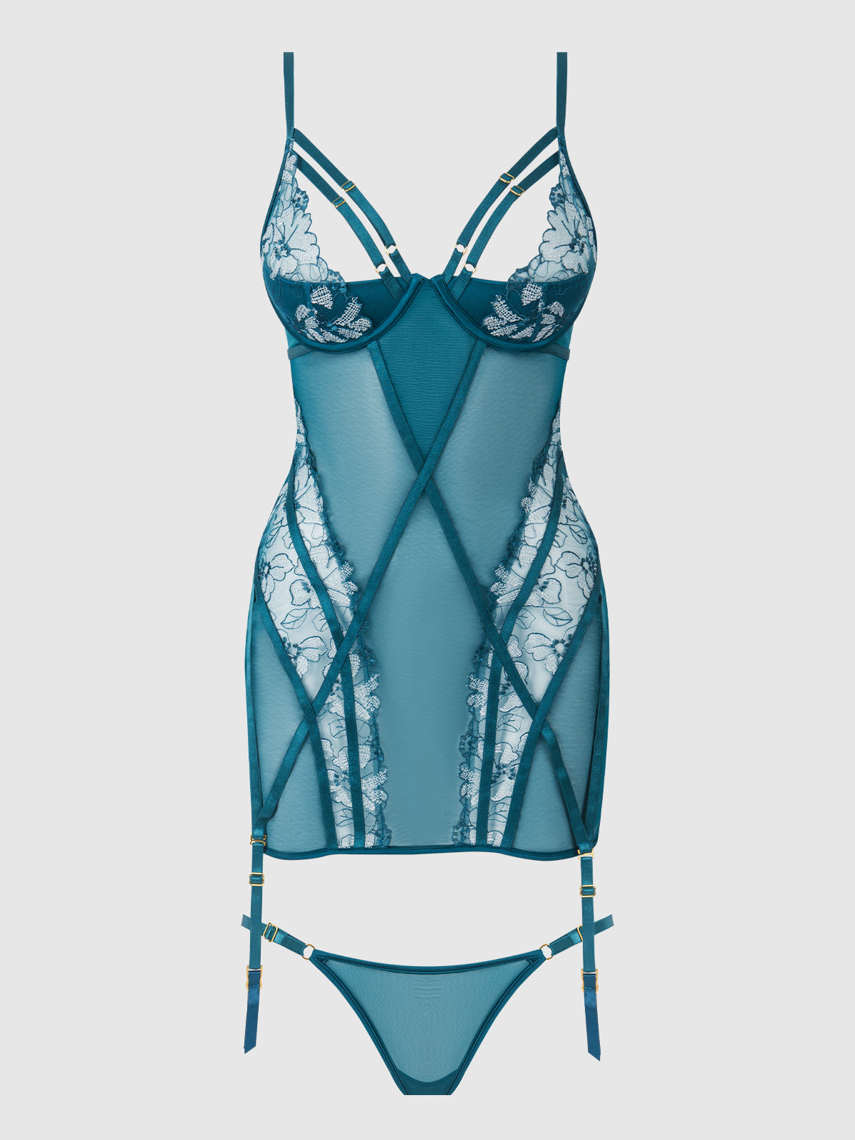 NOVA BLACKLIGHT CHEMISE SET JADED BLUE / S