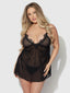 ASHLEY ALEXISS LACE & MESH BABYDOLL & G-STRING SET