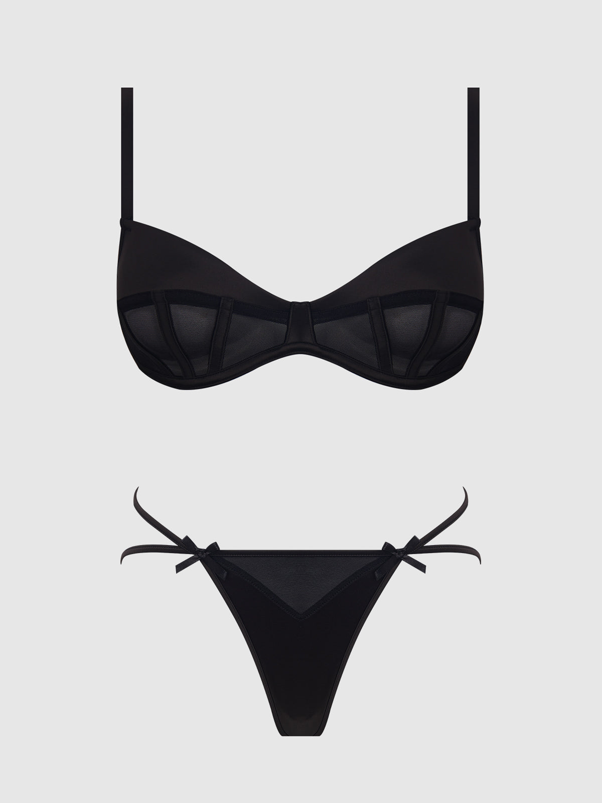 BRIGETA SATIN & MESH CORSETTED BRA & OPEN BACK HIPSTER SET