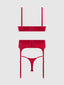 BRIGETA SATIN DEEP PLUNGE PUSH UP BRA, GARTER & THONG SET