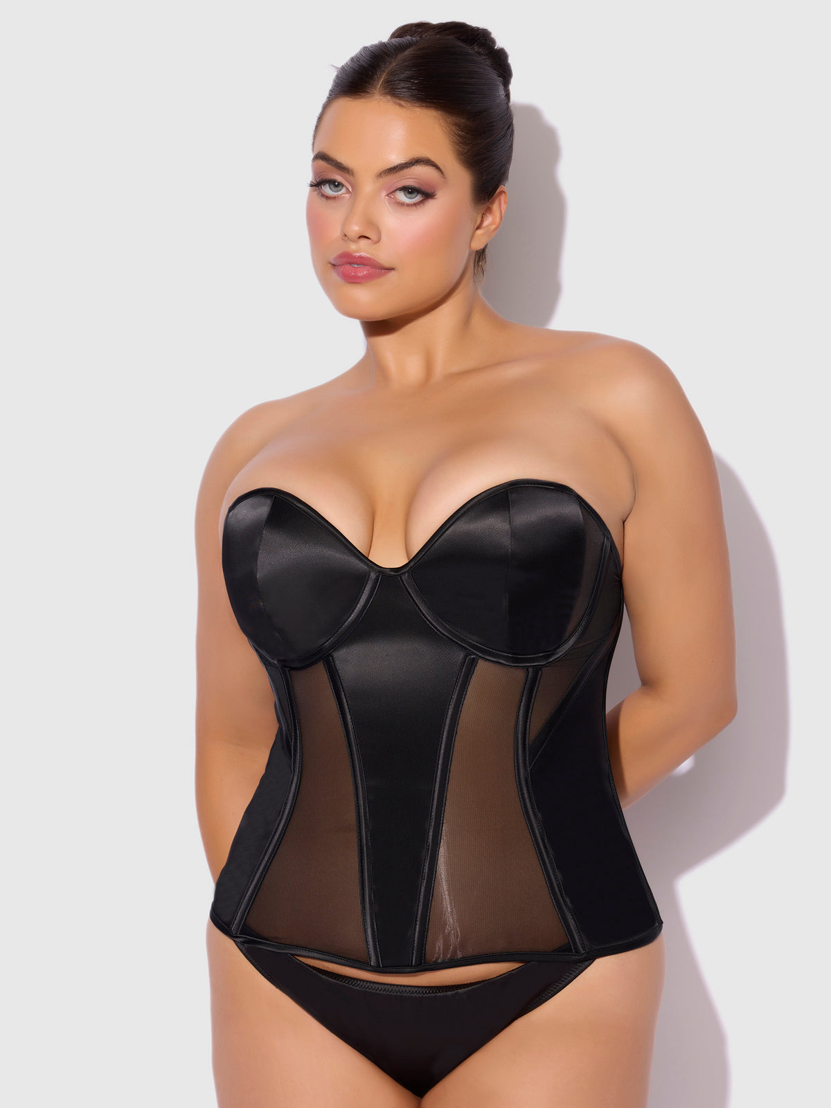 JULIET SATIN & MESH PLUNGE UNDERWIRE CORSET