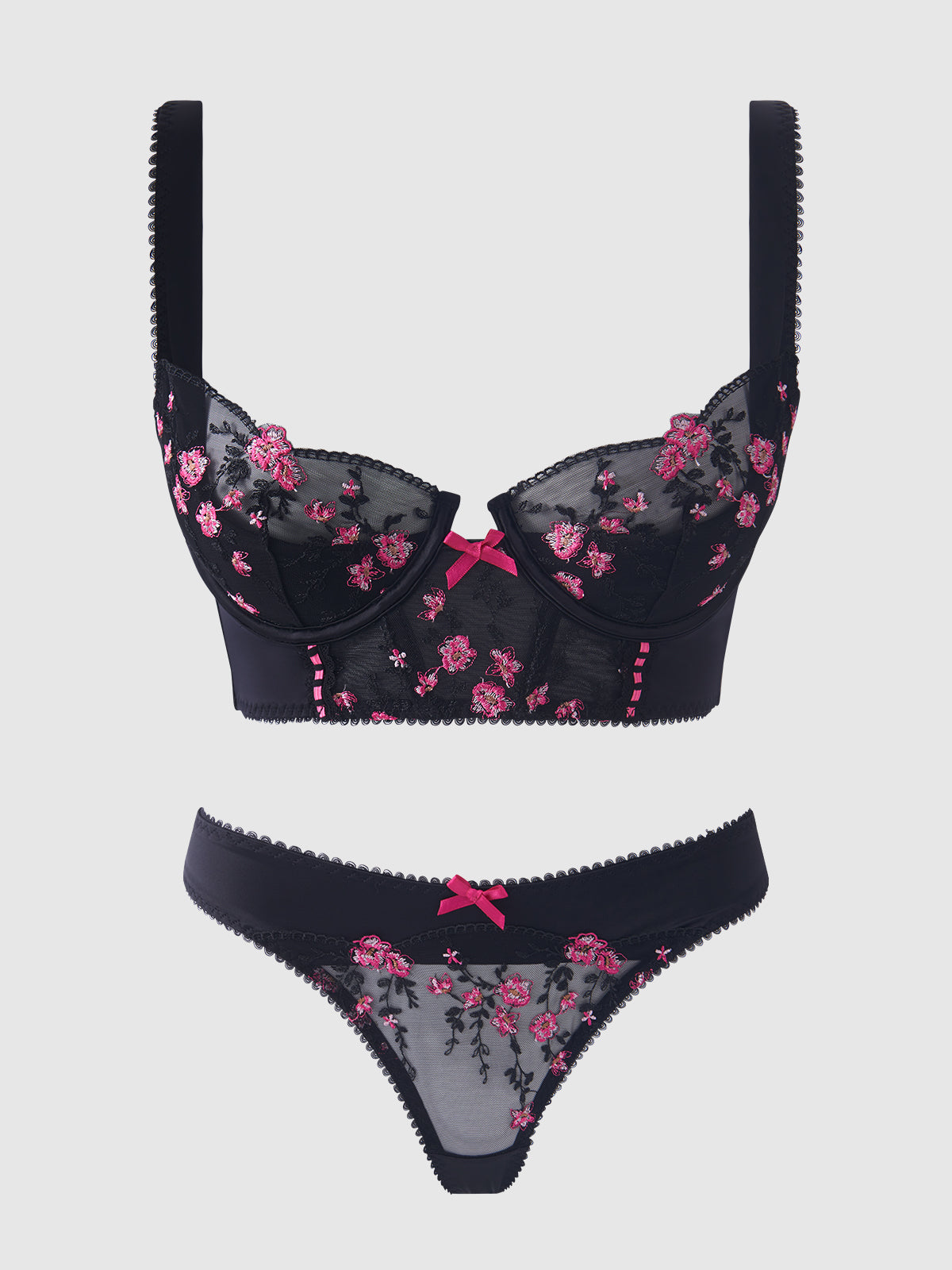 HARPER EMBROIDERED MESH & MICRO LONGLINE BRA & THONG SET