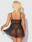 HARPER EMBROIDERED MESH DROP WAIST BABYDOLL & G-STRING SET
