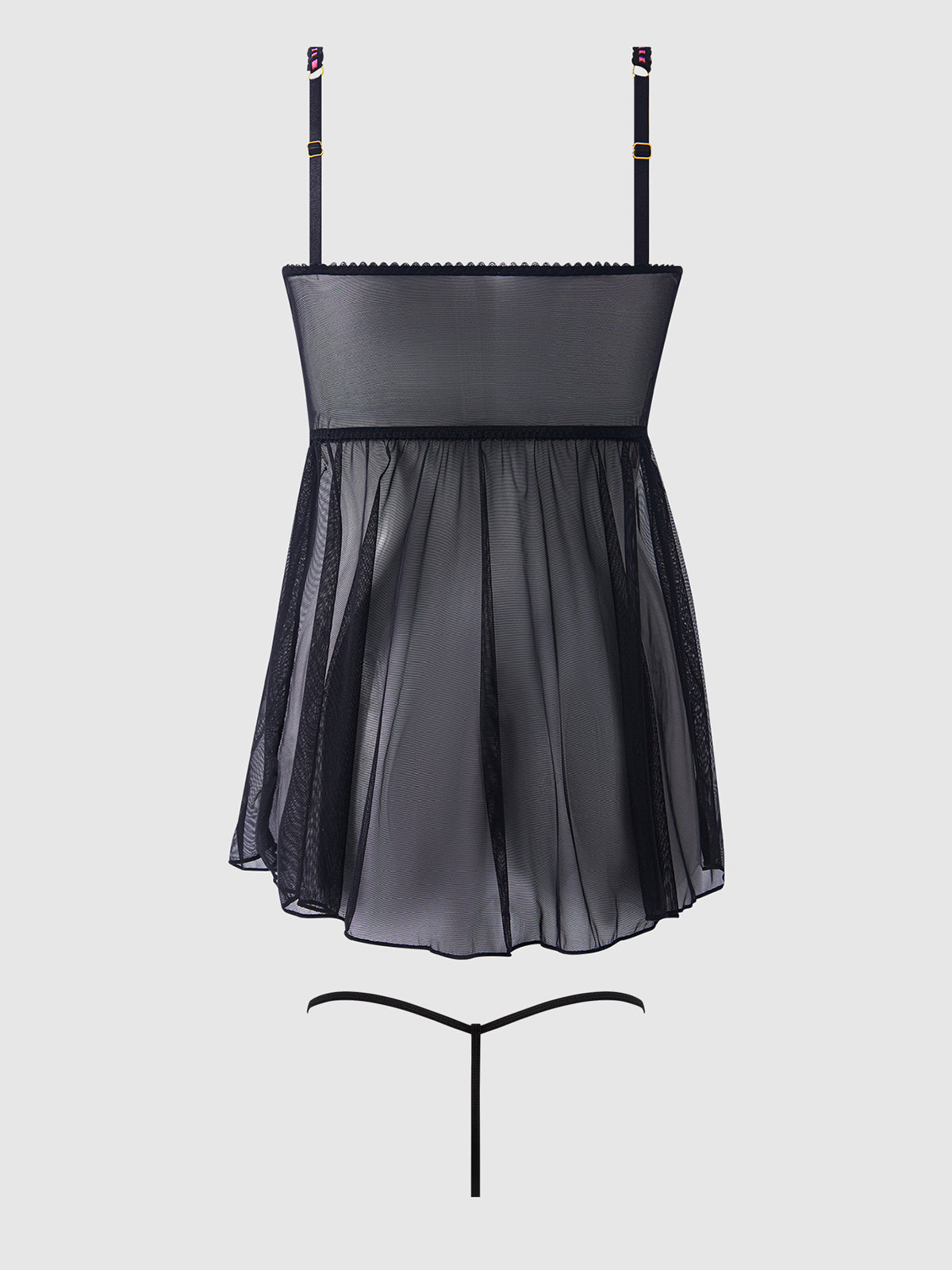 HARPER EMBROIDERED MESH DROP WAIST BABYDOLL & G-STRING SET