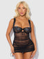 HARPER EMBROIDERED MESH SIDE CINCH CHEMISE & G-STRING SET