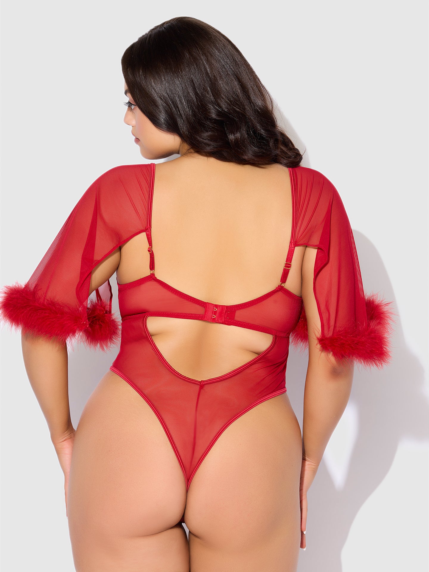 MARILYN MARABOU & MESH BELL-SLEEVED BODYSUIT