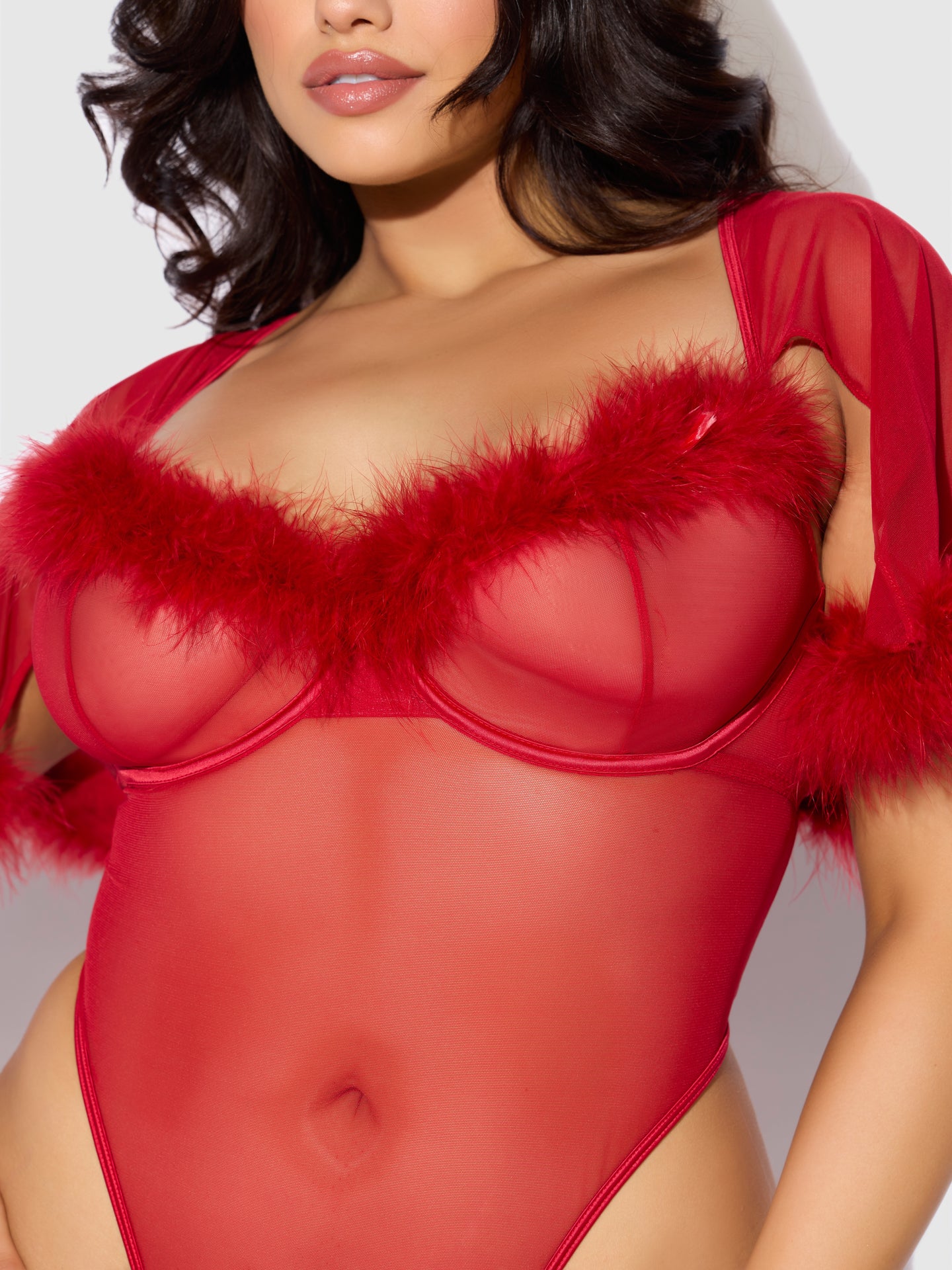 MARILYN MARABOU & MESH BELL-SLEEVED BODYSUIT