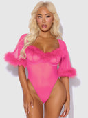 MARILYN MARABOU & MESH BELL-SLEEVED BODYSUIT