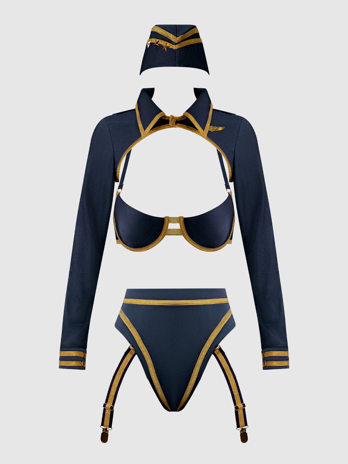 FLYING HIGH PILOT BRA TOP, HIWAIST PANTY & HAT SET