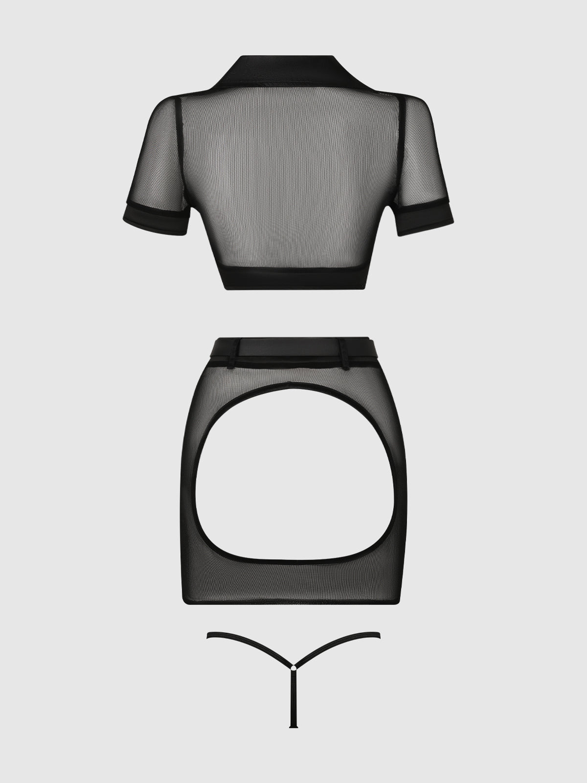 UNDER ARREST MESH TOP, OPEN BACK SKIRT, & CUFFS SET