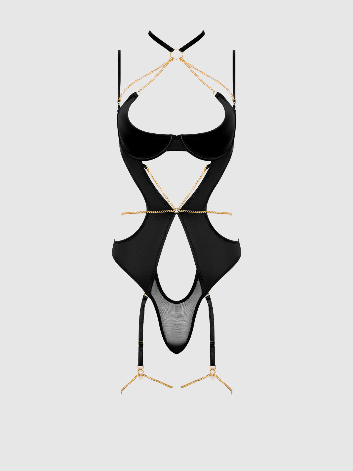 EVANGELINE SATIN & CHAIN HALTER TEDDY