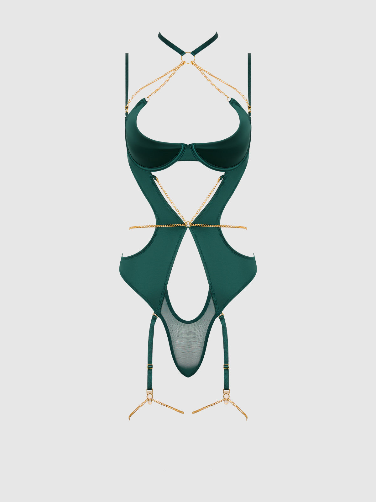 EVANGELINE SATIN & CHAIN HALTER TEDDY