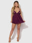 YASMINE SHIMMER MESH O-RING SLIT CUP BABYDOLL SET