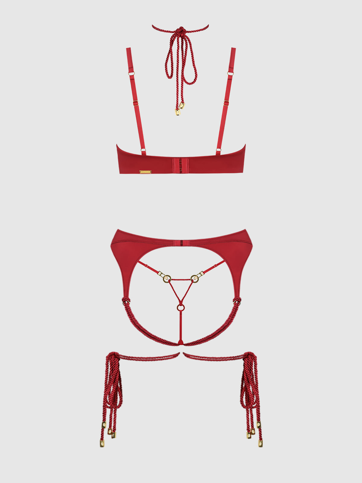 IRYNA SILKY MICRO & ROPE BRA, GARTER & THONG SET