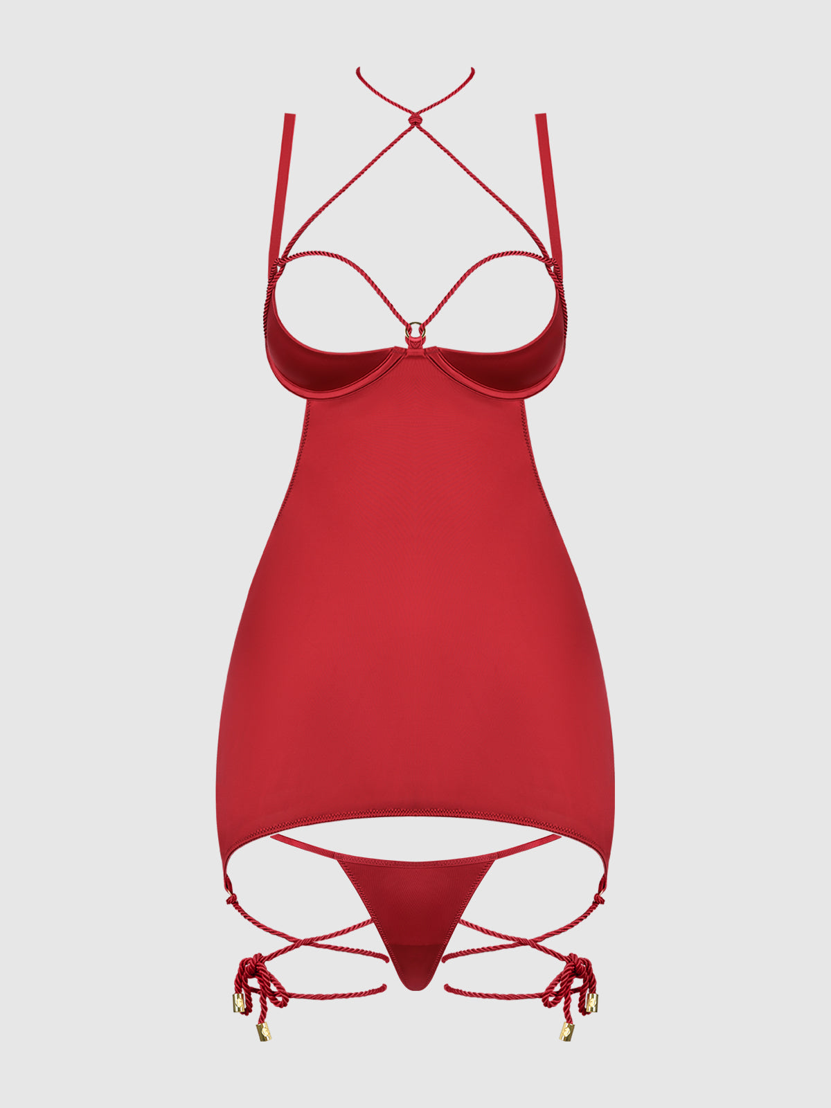 IRYNA SILKY MICRO & ROPE OPEN BACK CHEMISE & G-STRING SET