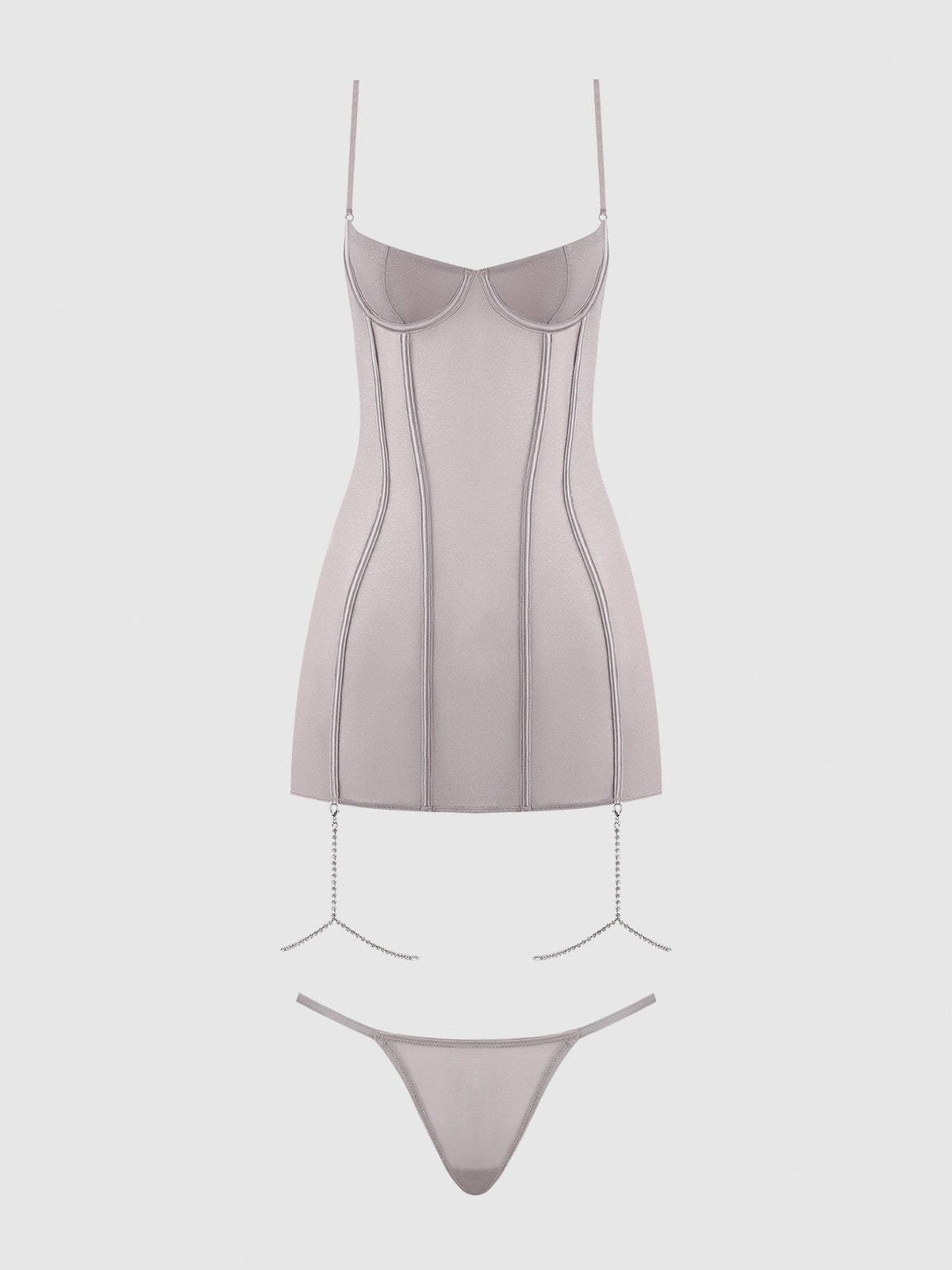 PRESLEY SHINE MESH & RHINESTONE CHEMISE & G-STRING SET