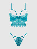 MILA EYELASH LACE STRAPPY LONGLINE BRA & TANGA SET