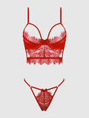 MILA EYELASH LACE STRAPPY LONGLINE BRA & TANGA SET