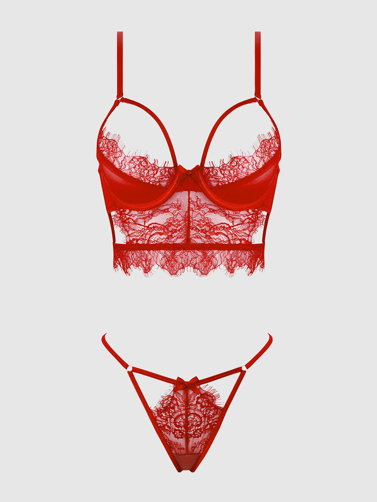 MILA EYELASH LACE STRAPPY LONGLINE BRA & TANGA SET