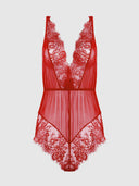 MILA MESH & EYELASH LACE HIGH SLIT ROMPER TEDDY